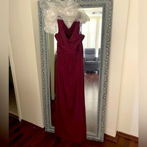 Maroon David’s bridal dress